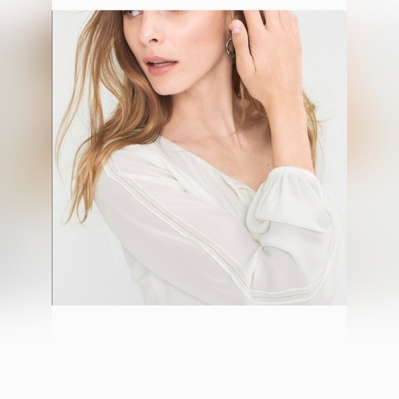 WHBM Lace-trim Boho Blouse, White, Size 8 - Picture 2 of 9